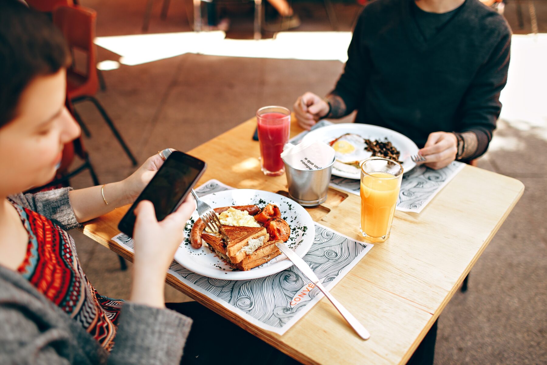 Customer photographing breakfast